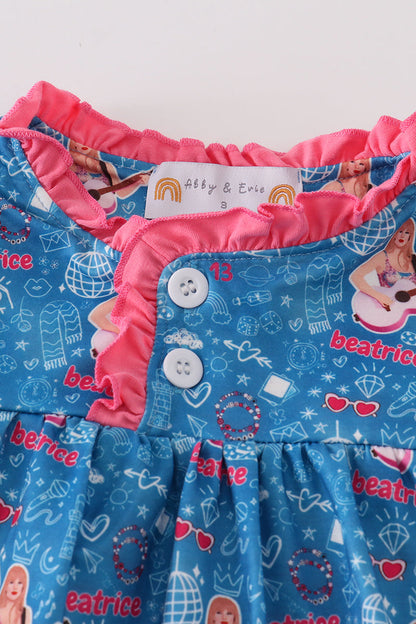 TS Blue Music Fan Print Pajamas Dress