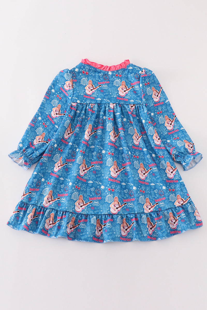 TS Blue Music Fan Print Pajamas Dress