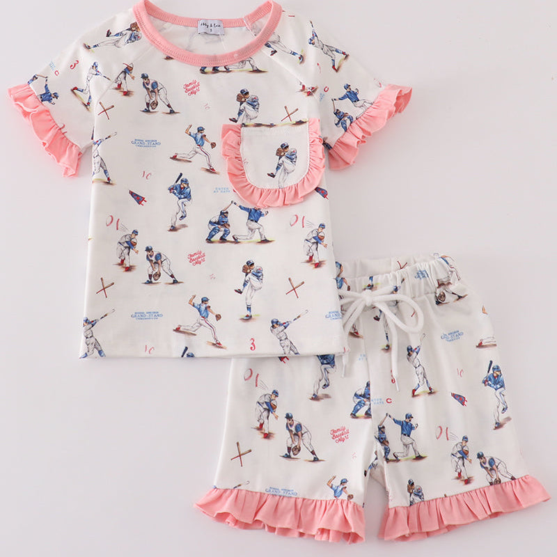 Home Run Baseball Print Girl Pajama Set