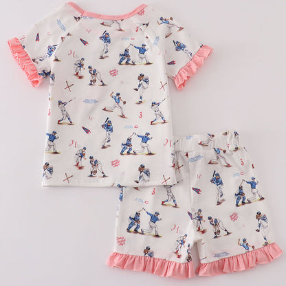 Home Run Baseball Print Girl Pajama Set