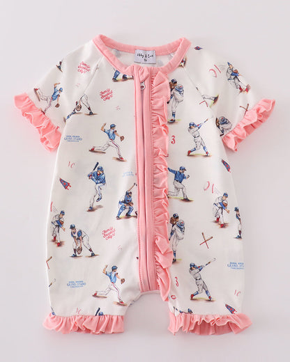 Home Run Baseball Print Girl Romper