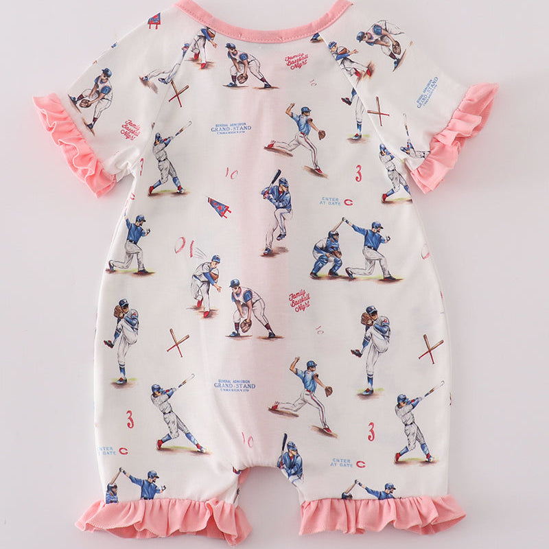 Home Run Baseball Print Girl Romper