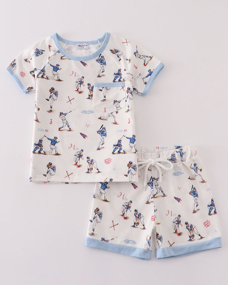 Home Run Baseball Print Boy Pajamas Set