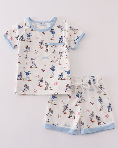 Home Run Baseball Print Boy Pajamas Set