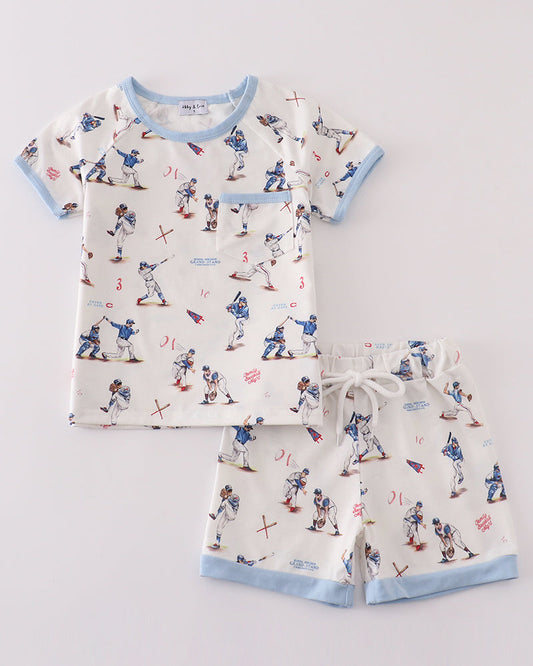 Home Run Baseball Print Boy Pajamas Set