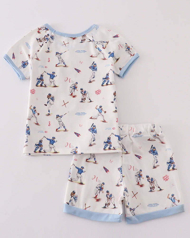 Home Run Baseball Print Boy Pajamas Set