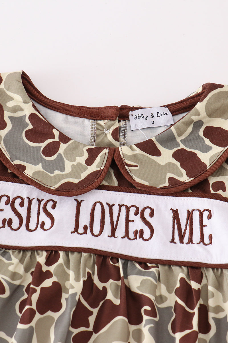 Jesus Loves Me Embroidered Camo Girl Set