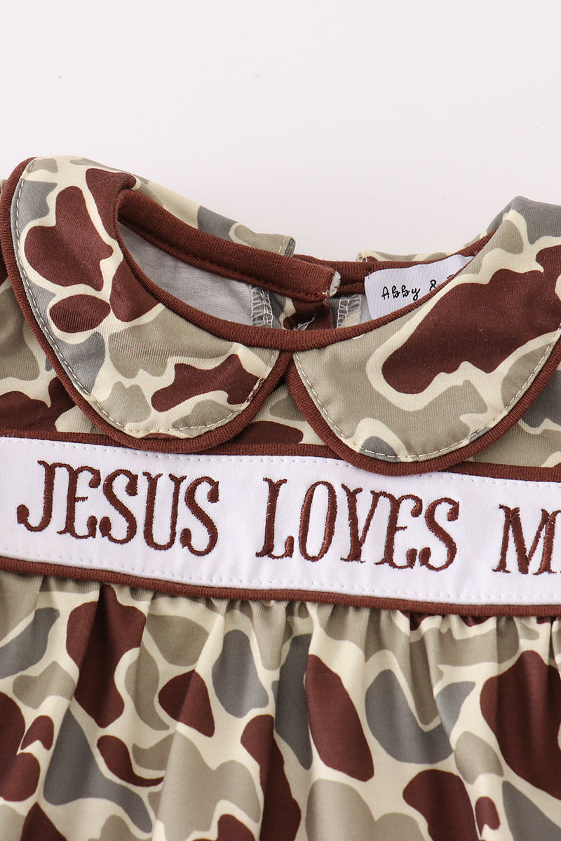 Jesus Loves Me Emroidered Camo Girl Bloomers Set