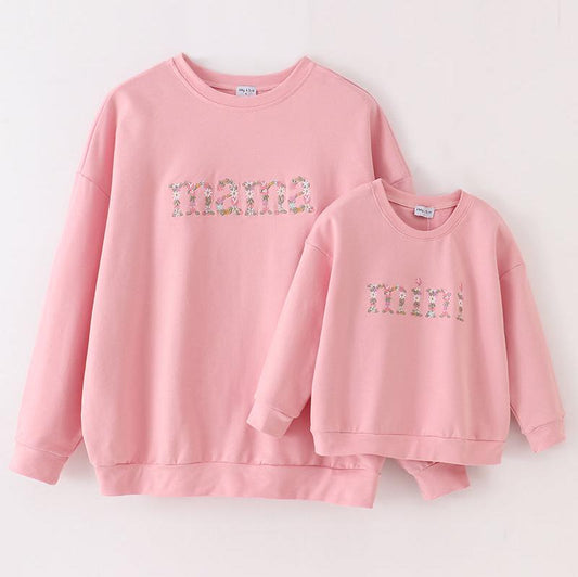 Mama + Mini Embroidered Pink Sweatshirt