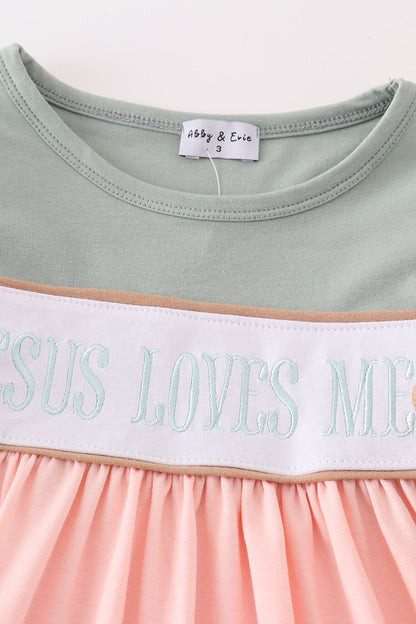 Jesus Loves Me Embroidered Color Block Dress