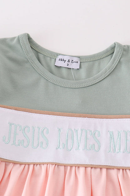 Jesus Loves Me Embroidered Color Block Girl Set