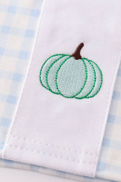 Blue Gingham Pumpkin Embroidered Boy Pajama Set