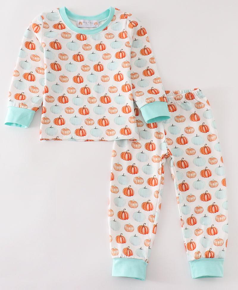 Festive Pumpkin Print Boy Pajamas Set