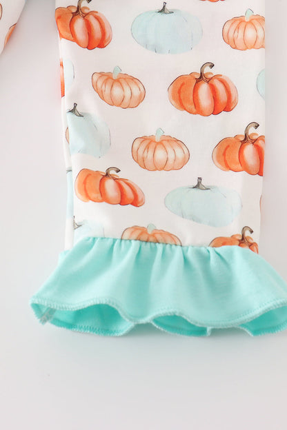 Festive Pumpkin Print Girl Pajama Set