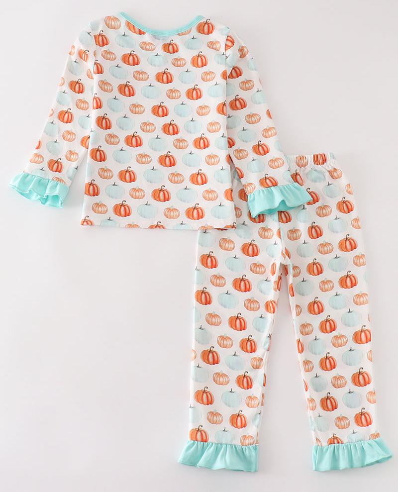 Festive Pumpkin Print Girl Pajama Set