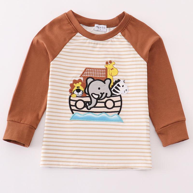 Noah's Ark Embroidered Striped Boy Top