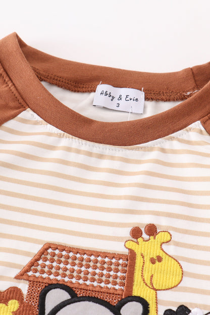 Noah's Ark Embroidered Striped Boy Top