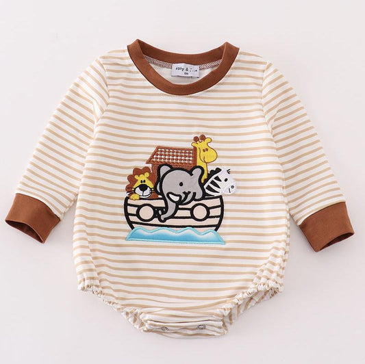 Noah’s Ark Embroidered Striped Boy Bubble