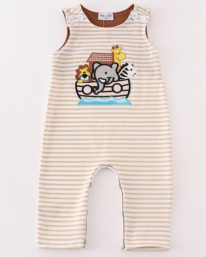 Noah's Ark Embroidered Striped Boy Jon Jon