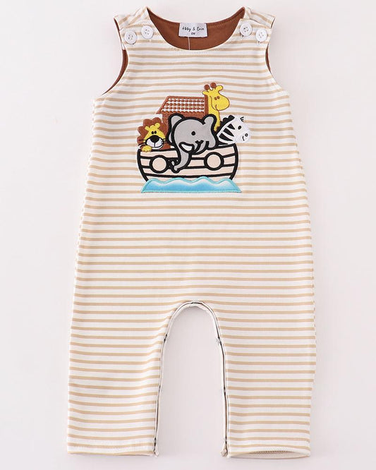 Noah's Ark Embroidered Striped Boy Jon Jon