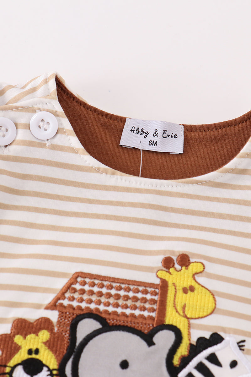 Noah's Ark Embroidered Striped Boy Jon Jon