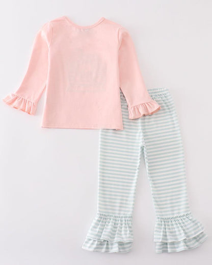 Noah’s Ark Embroidered Pink Stripe Girl Set