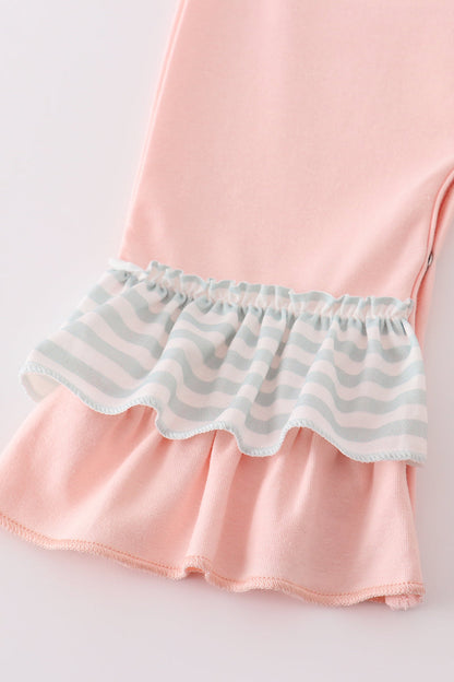 Noah’s Ark Embroidered Pink Stripe Girl Romper