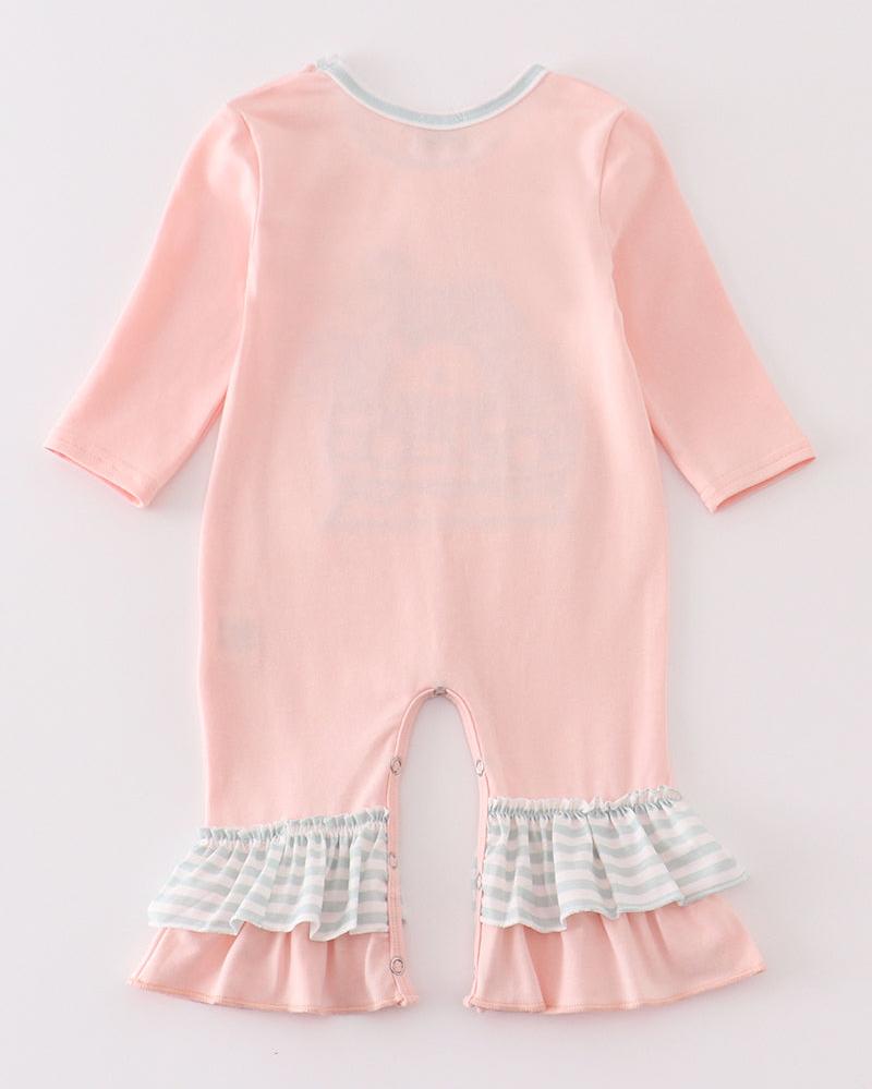 Noah’s Ark Embroidered Pink Stripe Girl Romper