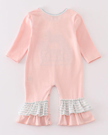 Noah’s Ark Embroidered Pink Stripe Girl Romper