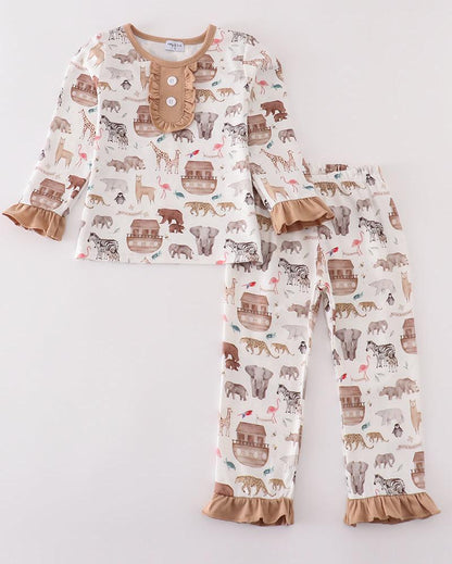 Noah's Ark Animal Print Girl Pajama Set