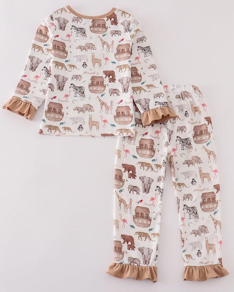 Noah's Ark Animal Print Girl Pajama Set