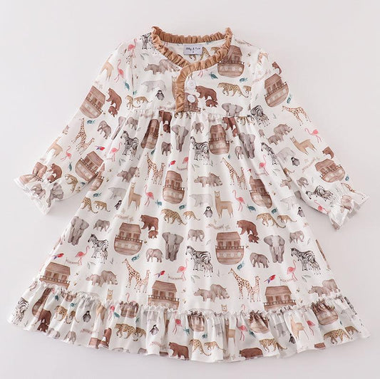 Noah's Ark Animal Print Girl Pajama Gown