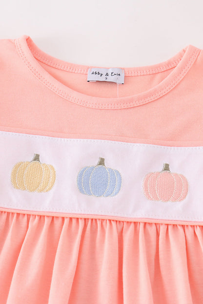 Pumpkin Embroidered Pink Girl Pants Set