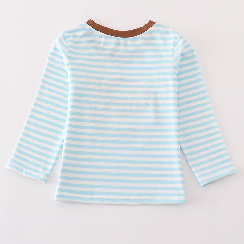 Noah’s Ark Animal Applique Blue Stripe Boy Top