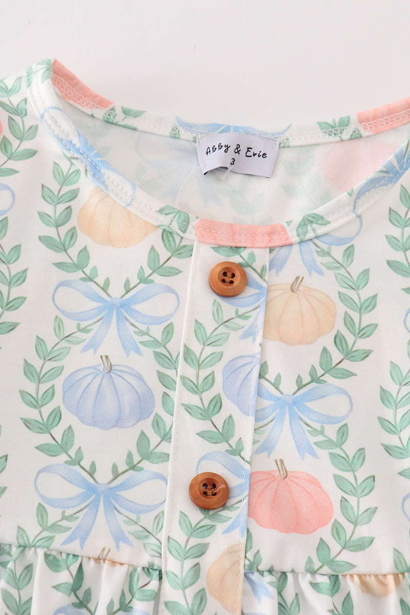 Blue Pumpkin Print Button Dress