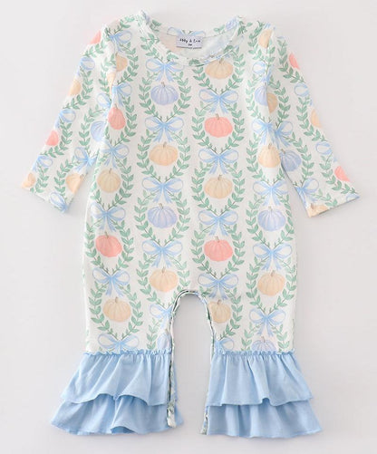 Blue Pumpkin Print Girl Romper