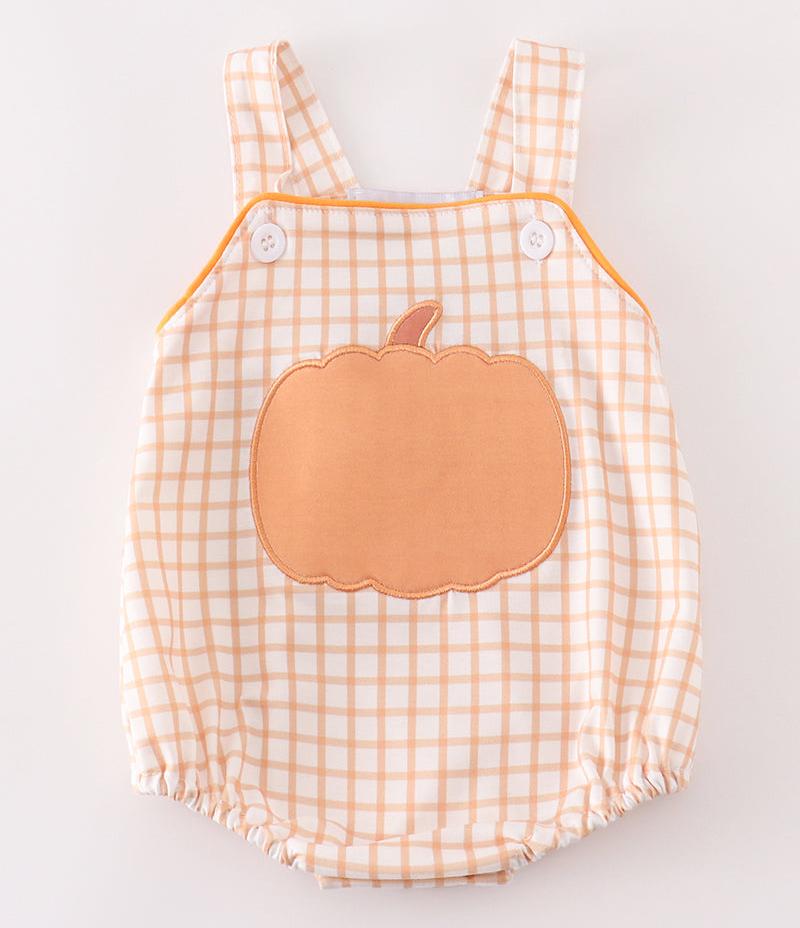 Orange Gingham Pumpkin Applique Baby Boy Bubble