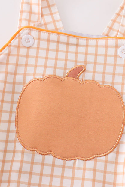 Orange Gingham Pumpkin Applique Baby Boy Bubble