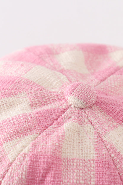 Bow Embroidered Pink Plaid Baseball Cap