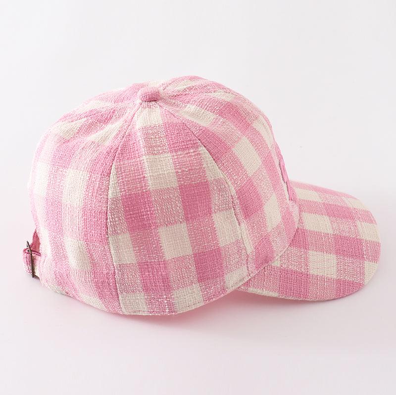 Bow Embroidered Pink Plaid Baseball Cap