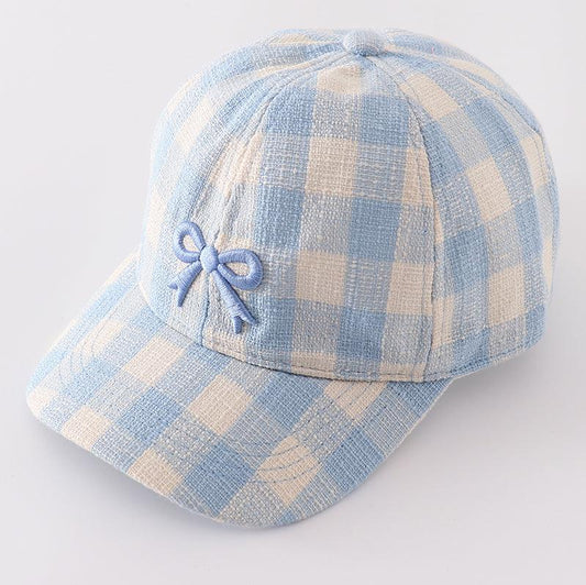 Bow Embroidered Blue Plaid Baseball Cap