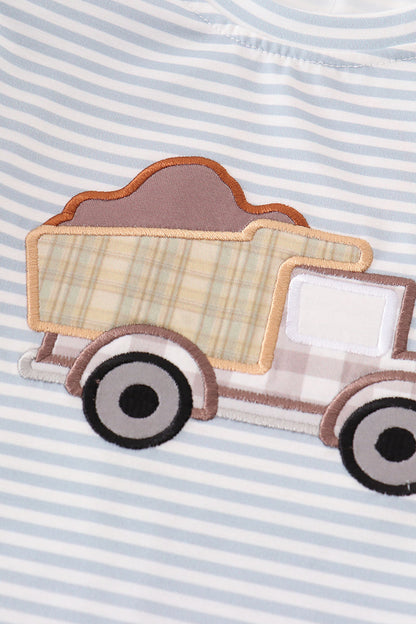 Blue Stripe Dump Truck Applique Boy Top