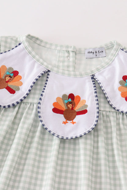 Sage Turkey Embroidered Gingham Dress