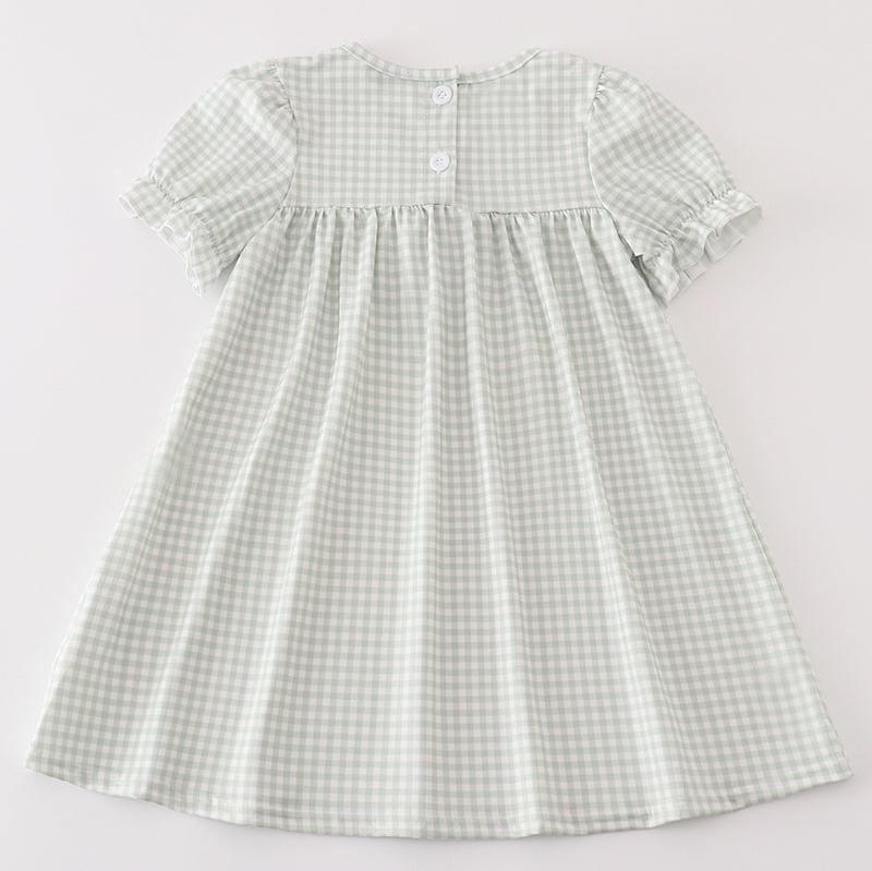 Sage Turkey Embroidered Gingham Dress