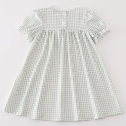 Sage Turkey Embroidered Gingham Dress