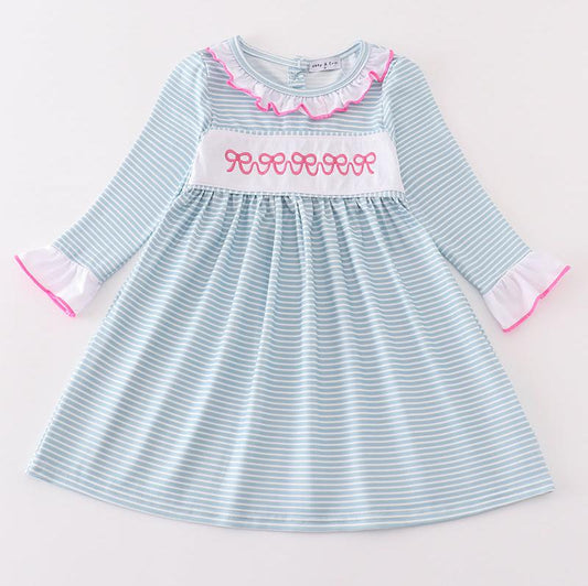 Blue Bow Embroidered Dress