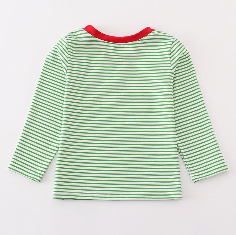 Gingerbread Embroidered Green Stripe Boy Top