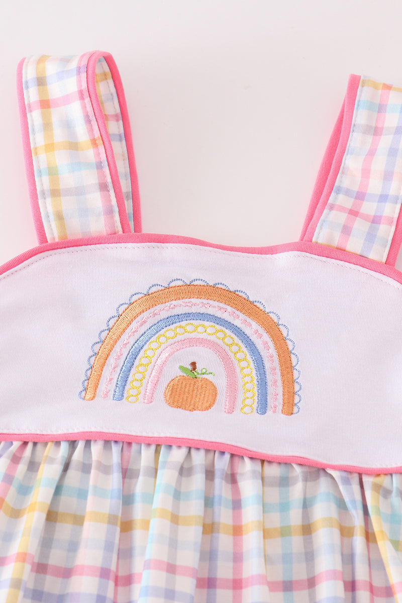 Rainbow Pumpkin Embroidered Plaid Girl Set