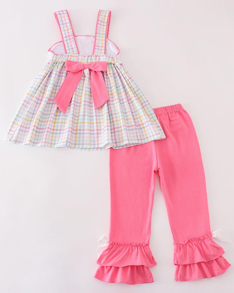 Rainbow Pumpkin Embroidered Plaid Girl Set