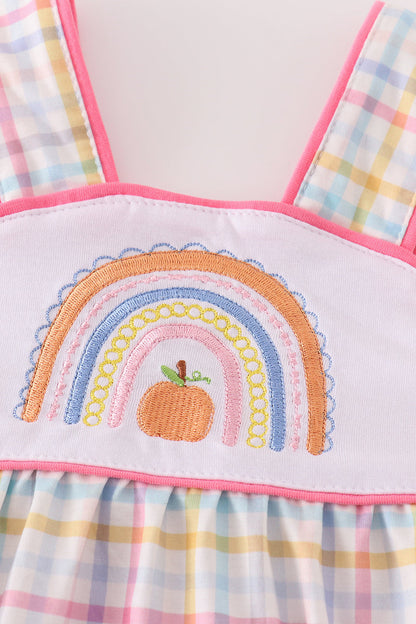 Rainbow Pumpkin Embroidered Plaid Girl Bubble